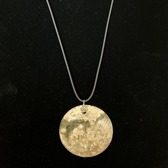 Ocean Jasper Statement Pendant Necklace Natural Hand Carved Adjustable Black Cor - Picture 6 of 6